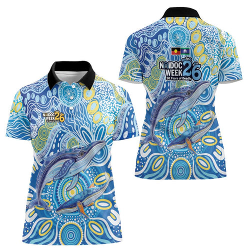 NAIDOC Week 2026 Women Polo Shirt Dreaming of Whales Aboriginal Dot Art