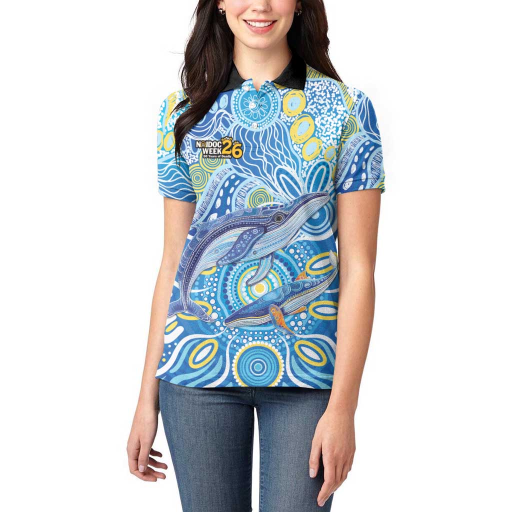 NAIDOC Week 2026 Women Polo Shirt Dreaming of Whales Aboriginal Dot Art