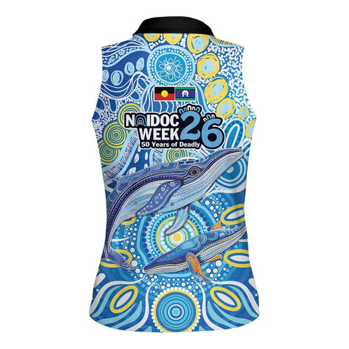NAIDOC Week 2026 Women Sleeveless Polo Shirt Dreaming of Whales Aboriginal Dot Art
