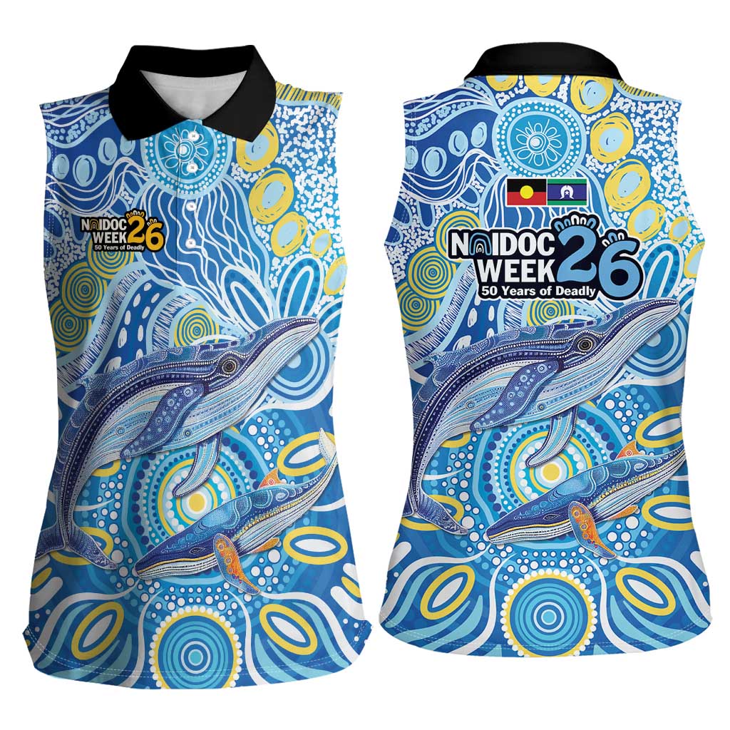NAIDOC Week 2026 Women Sleeveless Polo Shirt Dreaming of Whales Aboriginal Dot Art