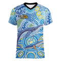NAIDOC Week 2026 Women V-Neck T-Shirt Dreaming of Whales Aboriginal Dot Art