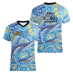NAIDOC Week 2026 Women V-Neck T-Shirt Dreaming of Whales Aboriginal Dot Art