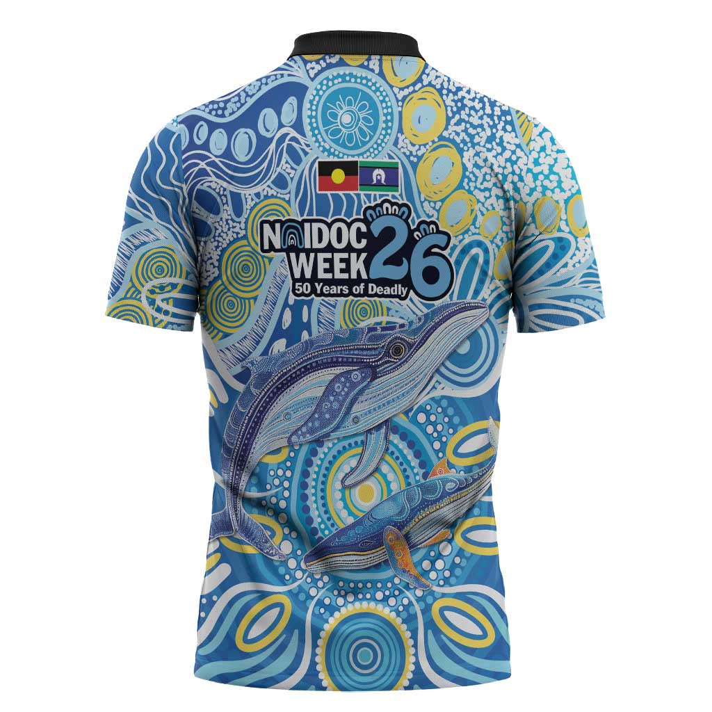 NAIDOC Week 2026 Zipper Polo Shirt Dreaming of Whales Aboriginal Dot Art