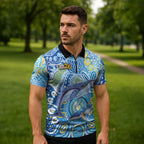 NAIDOC Week 2026 Zipper Polo Shirt Dreaming of Whales Aboriginal Dot Art