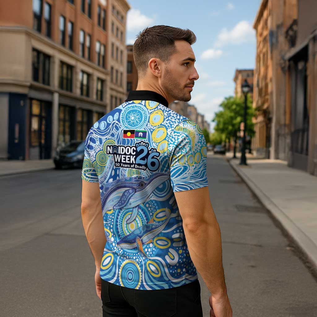 NAIDOC Week 2026 Zipper Polo Shirt Dreaming of Whales Aboriginal Dot Art