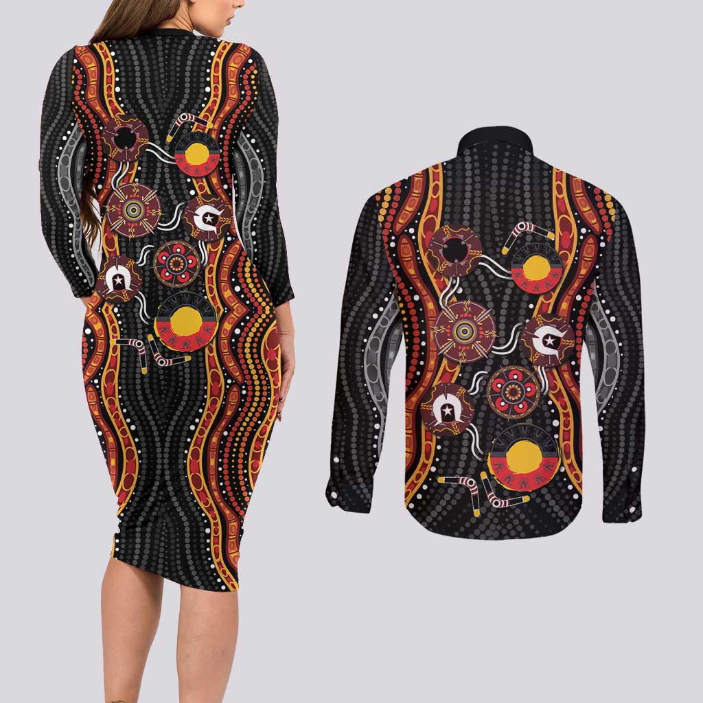 NAIDOC Week 2026 Couples Matching Long Sleeve Bodycon Dress and Long Sleeve Button Shirt Together We Rise Together We Stay Deadly