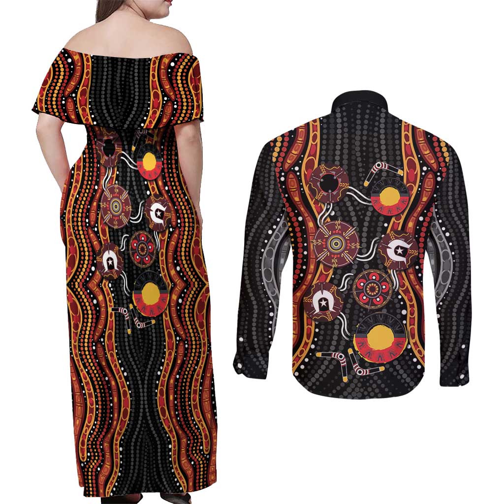 NAIDOC Week 2026 Couples Matching Off Shoulder Maxi Dress and Long Sleeve Button Shirt Together We Rise Together We Stay Deadly