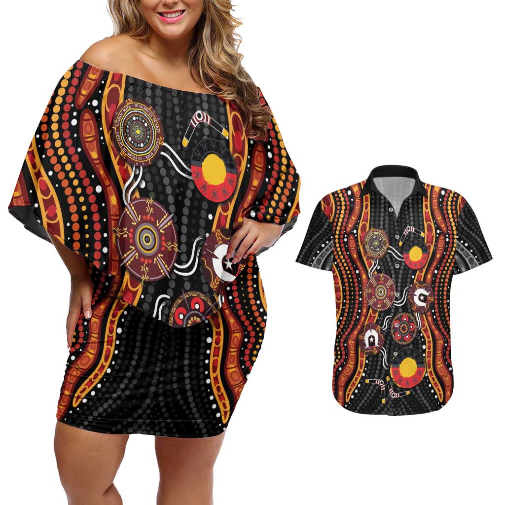 NAIDOC Week 2026 Couples Matching Off Shoulder Short Dress and Hawaiian Shirt Together We Rise Together We Stay Deadly