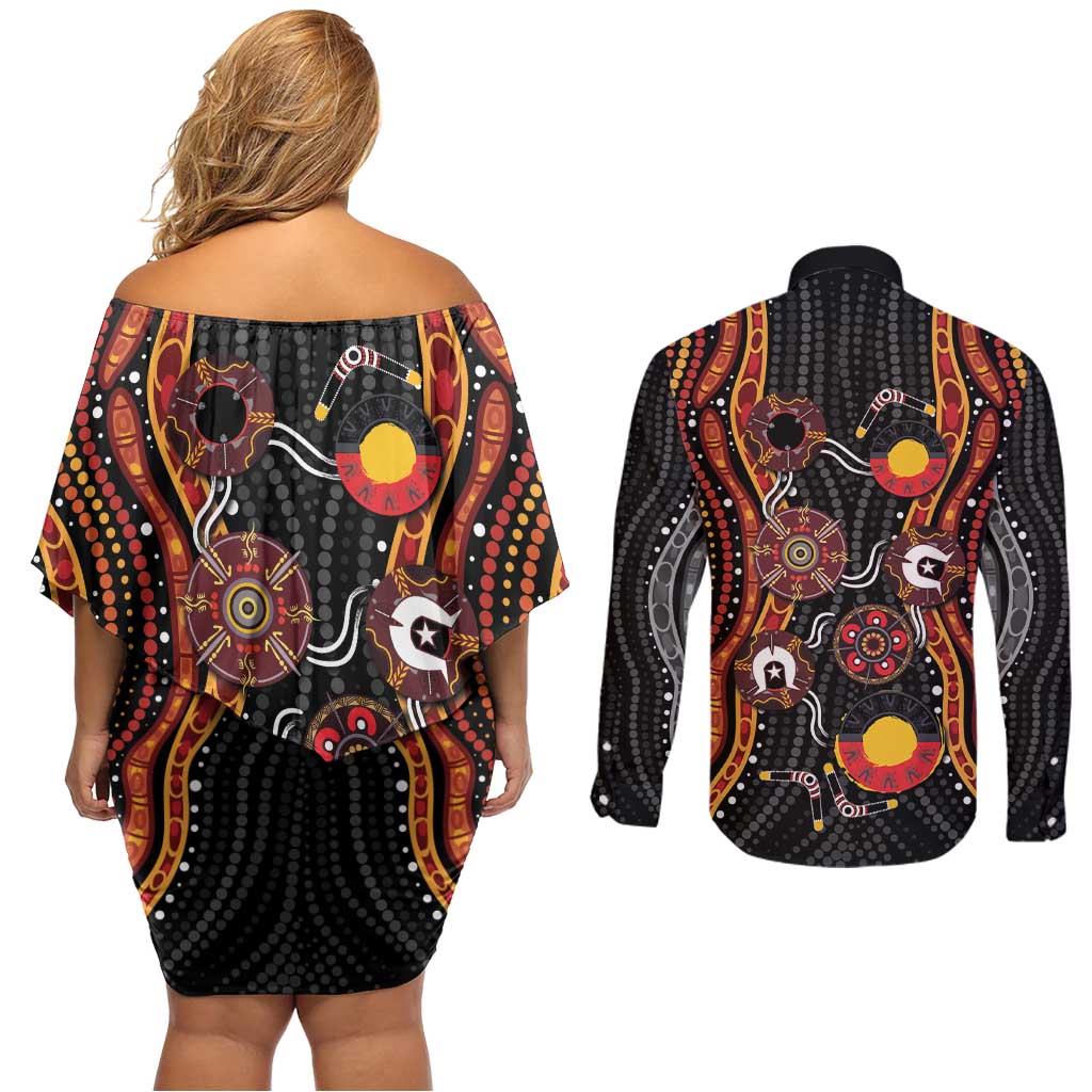 NAIDOC Week 2026 Couples Matching Off Shoulder Short Dress and Long Sleeve Button Shirt Together We Rise Together We Stay Deadly