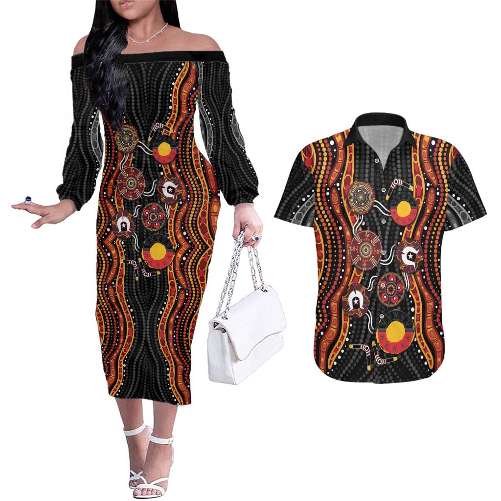 NAIDOC Week 2026 Couples Matching Off The Shoulder Long Sleeve Dress and Hawaiian Shirt Together We Rise Together We Stay Deadly