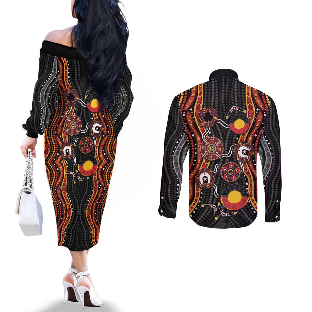 NAIDOC Week 2026 Couples Matching Off The Shoulder Long Sleeve Dress and Long Sleeve Button Shirt Together We Rise Together We Stay Deadly