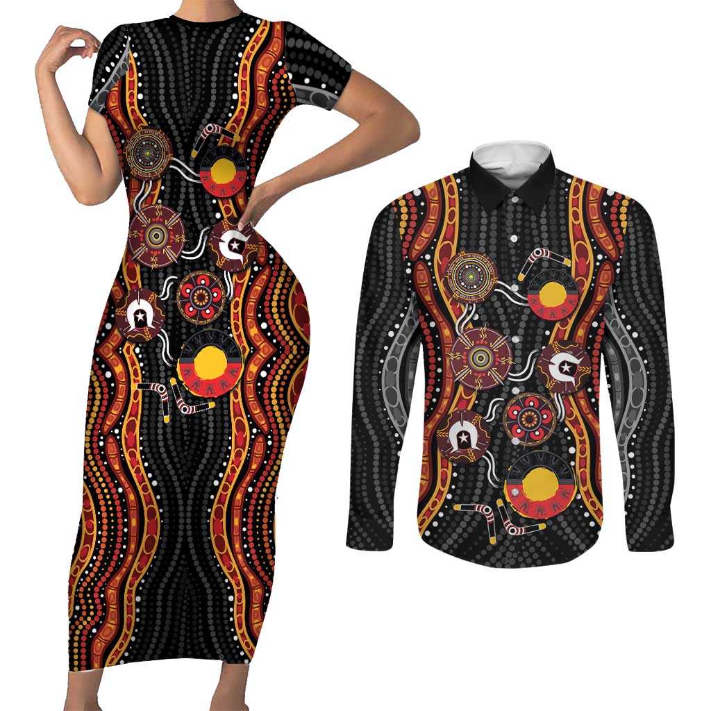 NAIDOC Week 2026 Couples Matching Short Sleeve Bodycon Dress and Long Sleeve Button Shirt Together We Rise Together We Stay Deadly