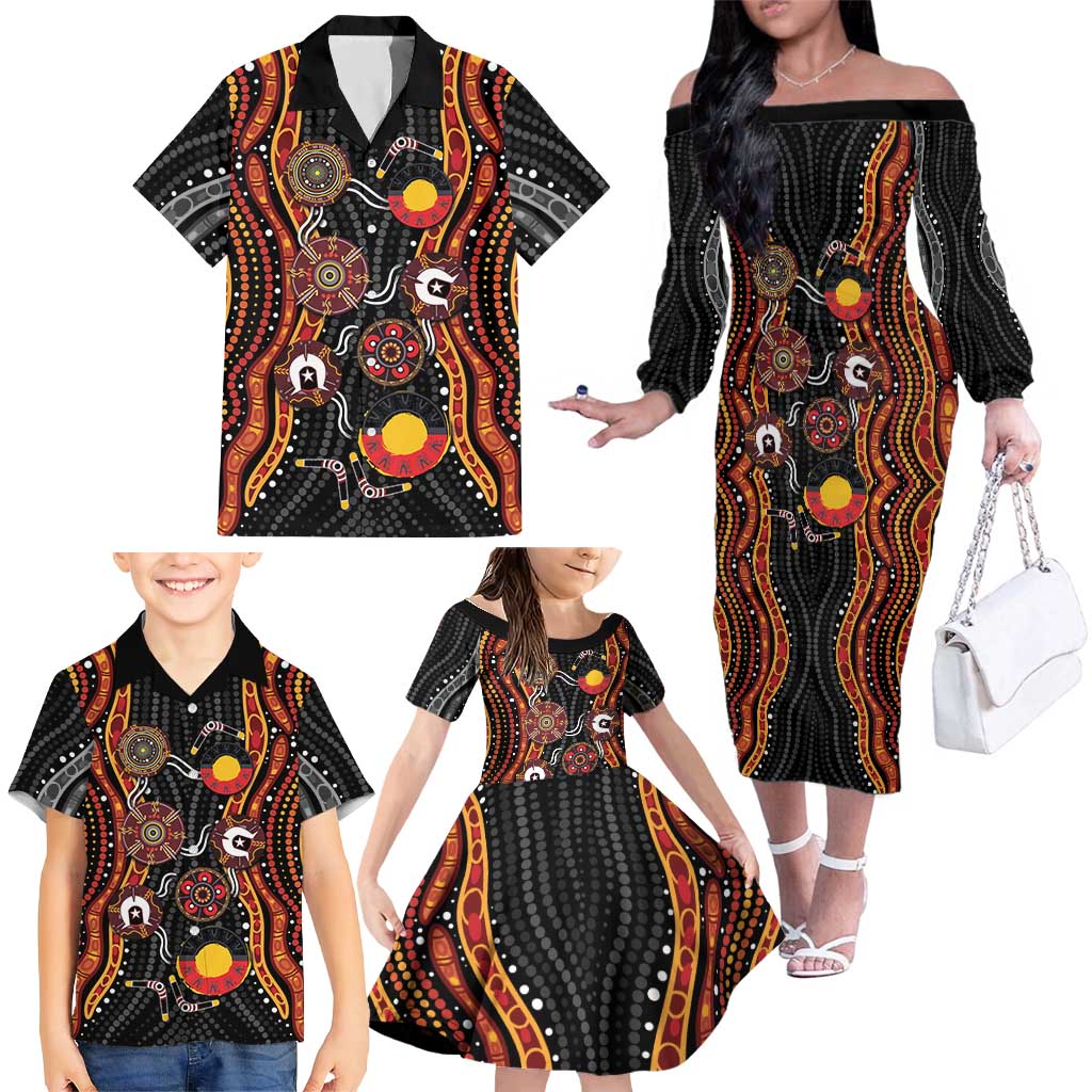 NAIDOC Week 2026 Family Matching Off The Shoulder Long Sleeve Dress and Hawaiian Shirt Together We Rise Together We Stay Deadly