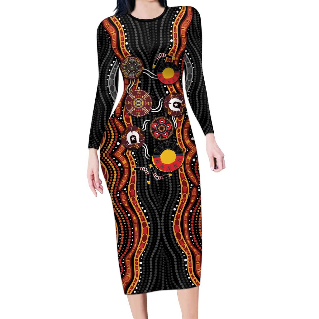 NAIDOC Week 2026 Long Sleeve Bodycon Dress Together We Rise Together We Stay Deadly