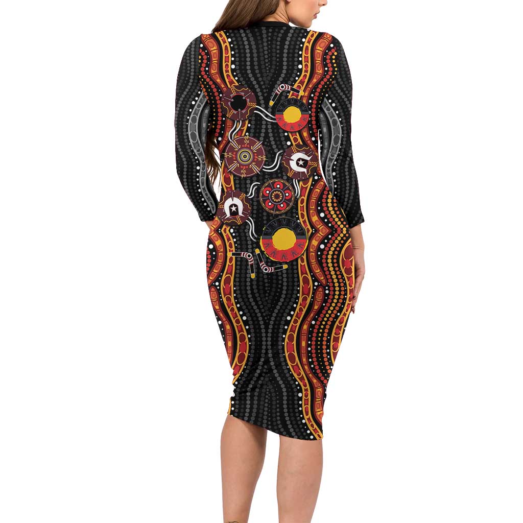 NAIDOC Week 2026 Long Sleeve Bodycon Dress Together We Rise Together We Stay Deadly