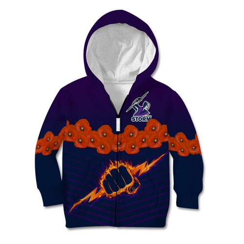 anzac-2023-melbourne-storm-rugby-kid-hoodie-poppy-flowers-sporty-style