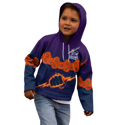 anzac-2023-melbourne-storm-rugby-kid-hoodie-poppy-flowers-sporty-style