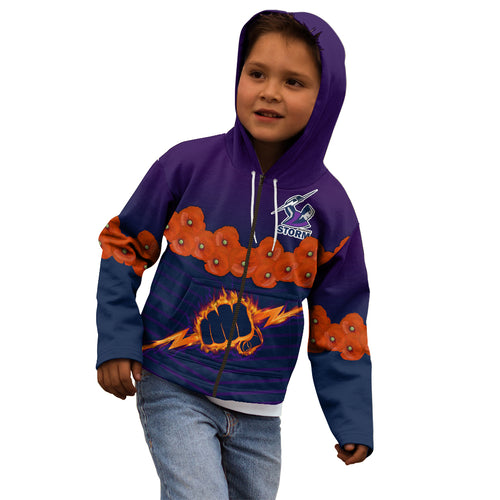 anzac-2023-melbourne-storm-rugby-kid-hoodie-poppy-flowers-sporty-style