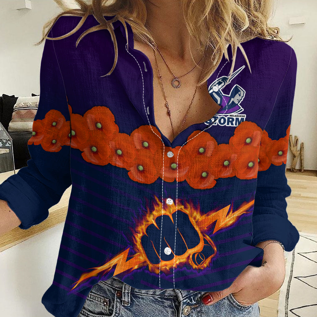 ANZAC 2023 Melbourne Storm Rugby Women Casual Shirt Poppy Flowers Sporty Style LT9