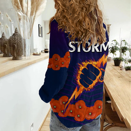 ANZAC 2023 Melbourne Storm Rugby Women Casual Shirt Poppy Flowers Sporty Style LT9