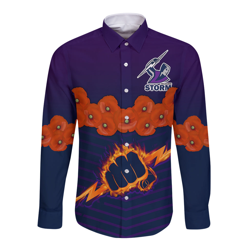 custom-text-and-number-anzac-2023-melbourne-storm-rugby-long-sleeve-button-shirt-poppy-flowers-sporty-style