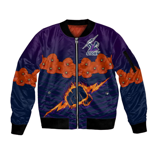 custom-text-and-number-anzac-2023-melbourne-storm-rugby-sleeve-zip-bomber-jacket-poppy-flowers-sporty-style