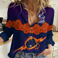(Custom Text And Number) ANZAC 2023 Melbourne Storm Rugby Women Casual Shirt Poppy Flowers Sporty Style LT9