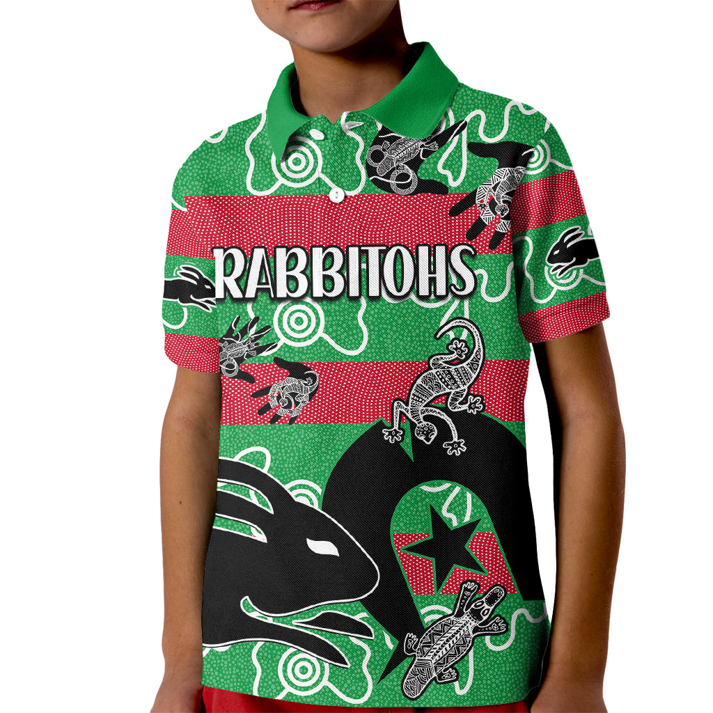 naidoc-rabbitohs-rugby-kid-polo-shirt-go-the-bunnies-aboriginal-dots