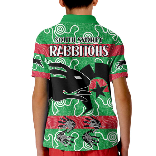 naidoc-rabbitohs-rugby-kid-polo-shirt-go-the-bunnies-aboriginal-dots