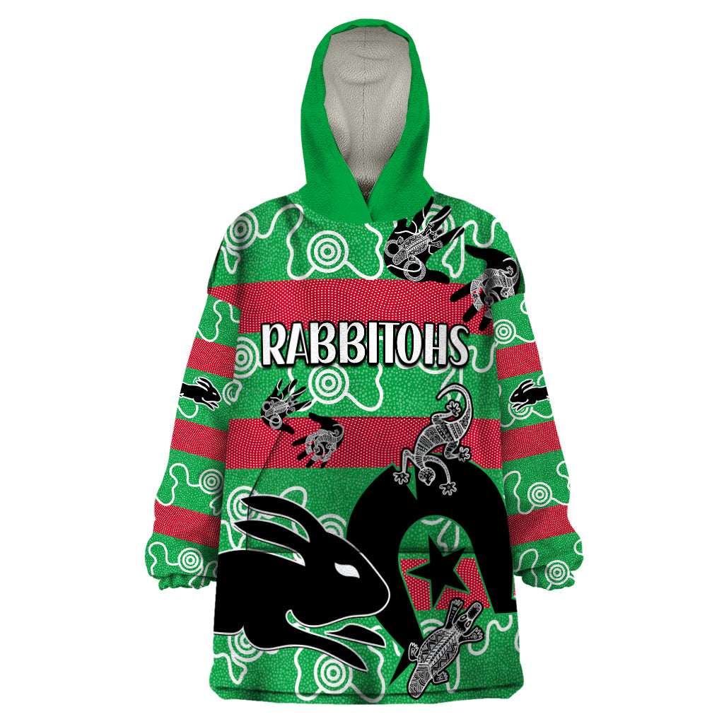 naidoc-rabbitohs-rugby-wearable-blanket-hoodie-go-the-bunnies-aboriginal-dots
