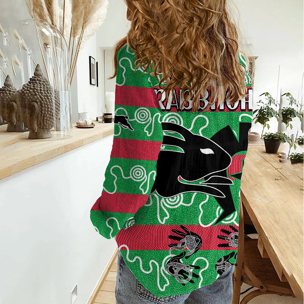 NAIDOC Rabbitohs Rugby Women Casual Shirt Go The Bunnies Aboriginal Dots LT9