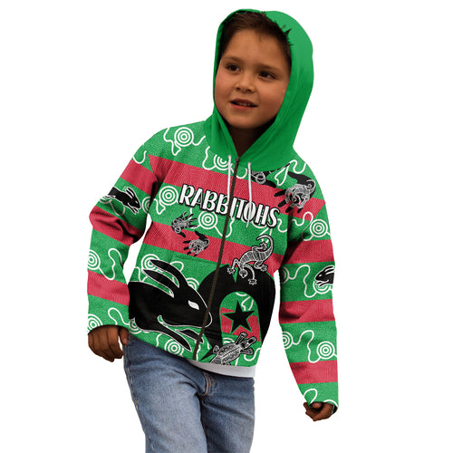 custom-text-and-number-naidoc-rabbitohs-rugby-kid-hoodie-go-the-bunnies-aboriginal-dots