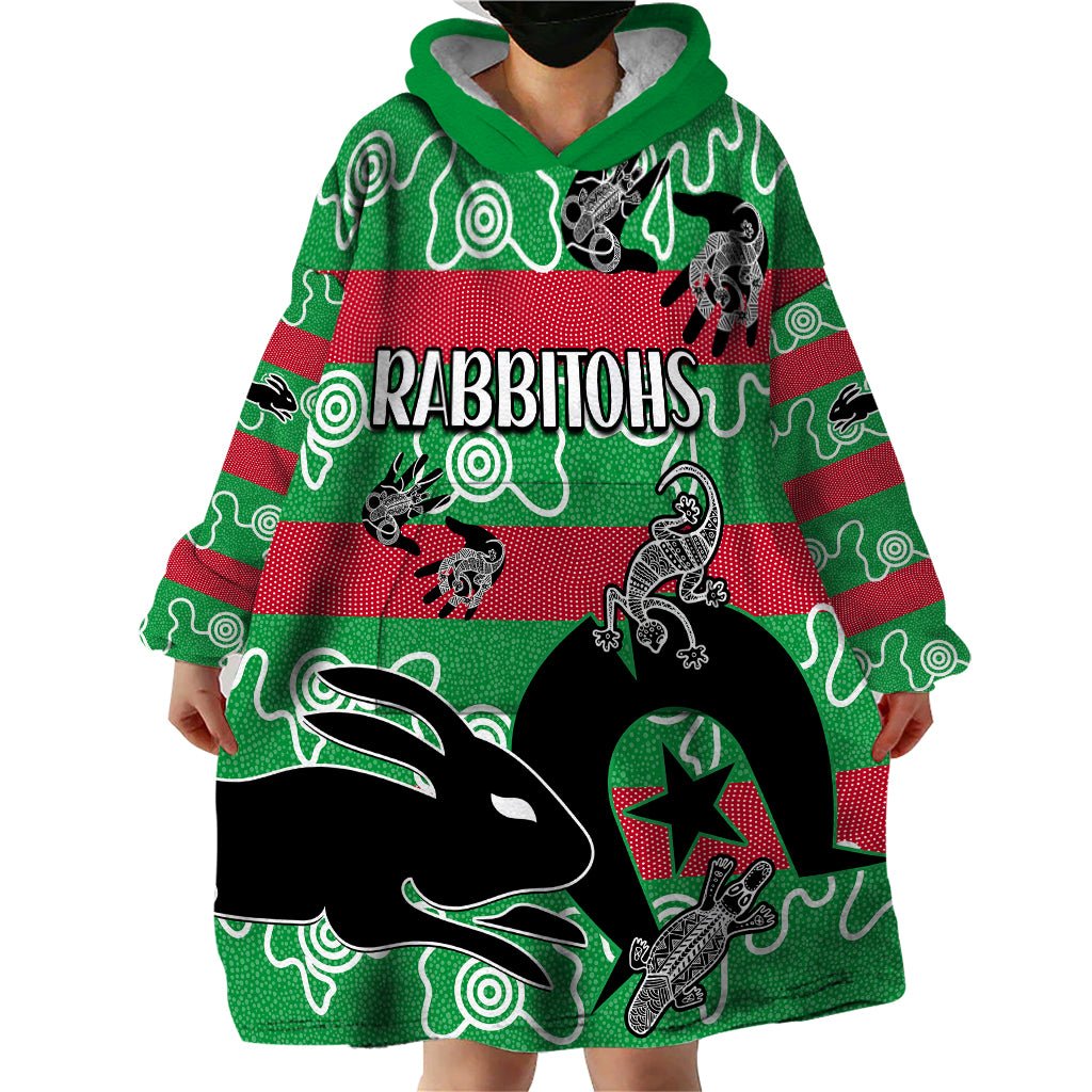 custom-text-and-number-naidoc-rabbitohs-rugby-wearable-blanket-hoodie-go-the-bunnies-aboriginal-dots