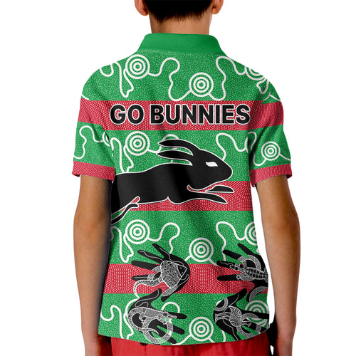 rabbitohs-rugby-premiers-kid-polo-shirt-go-the-bunnies-aboriginal-dots
