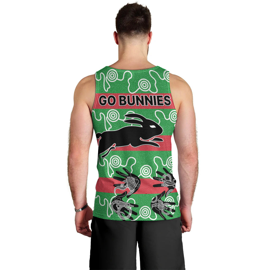 rabbitohs-rugby-premiers-men-tank-top-go-the-bunnies-aboriginal-dots