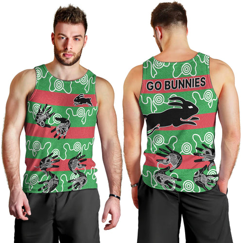 rabbitohs-rugby-premiers-men-tank-top-go-the-bunnies-aboriginal-dots