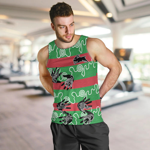 rabbitohs-rugby-premiers-men-tank-top-go-the-bunnies-aboriginal-dots