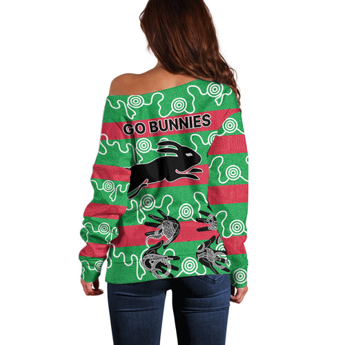 rabbitohs-rugby-premiers-off-shoulder-sweater-go-the-bunnies-aboriginal-dots