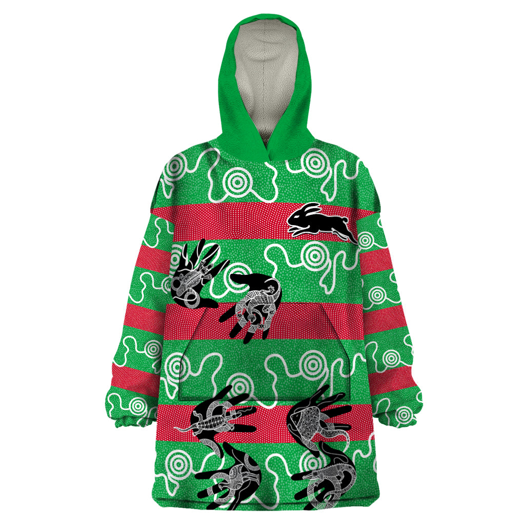 rabbitohs-rugby-premiers-wearable-blanket-hoodie-go-the-bunnies-aboriginal-dots