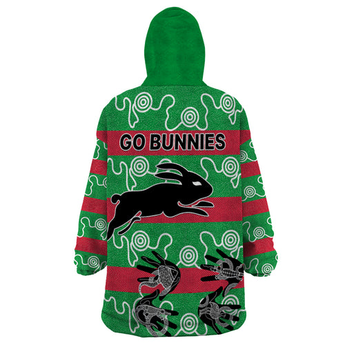 rabbitohs-rugby-premiers-wearable-blanket-hoodie-go-the-bunnies-aboriginal-dots