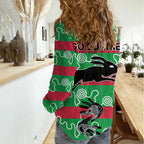 Rabbitohs Rugby Premiers Women Casual Shirt Go The Bunnies Aboriginal Dots LT9