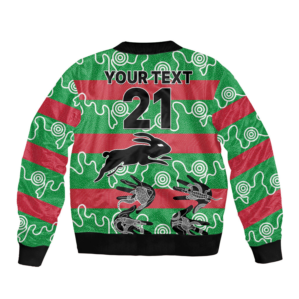 custom-text-and-number-rabbitohs-rugby-premiers-bomber-jacket-go-the-bunnies-aboriginal-dots