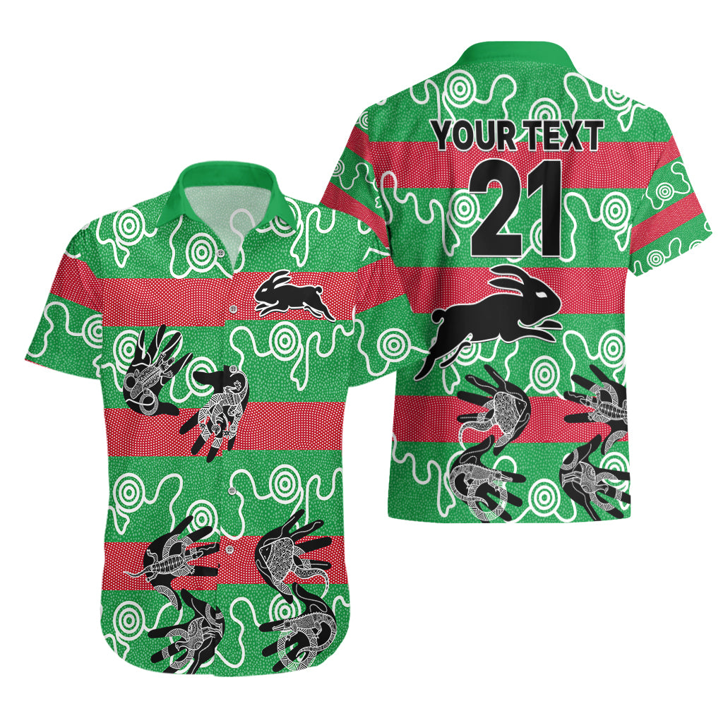 custom-text-and-number-rabbitohs-rugby-premiers-hawaiian-shirt-go-the-bunnies-aboriginal-dots