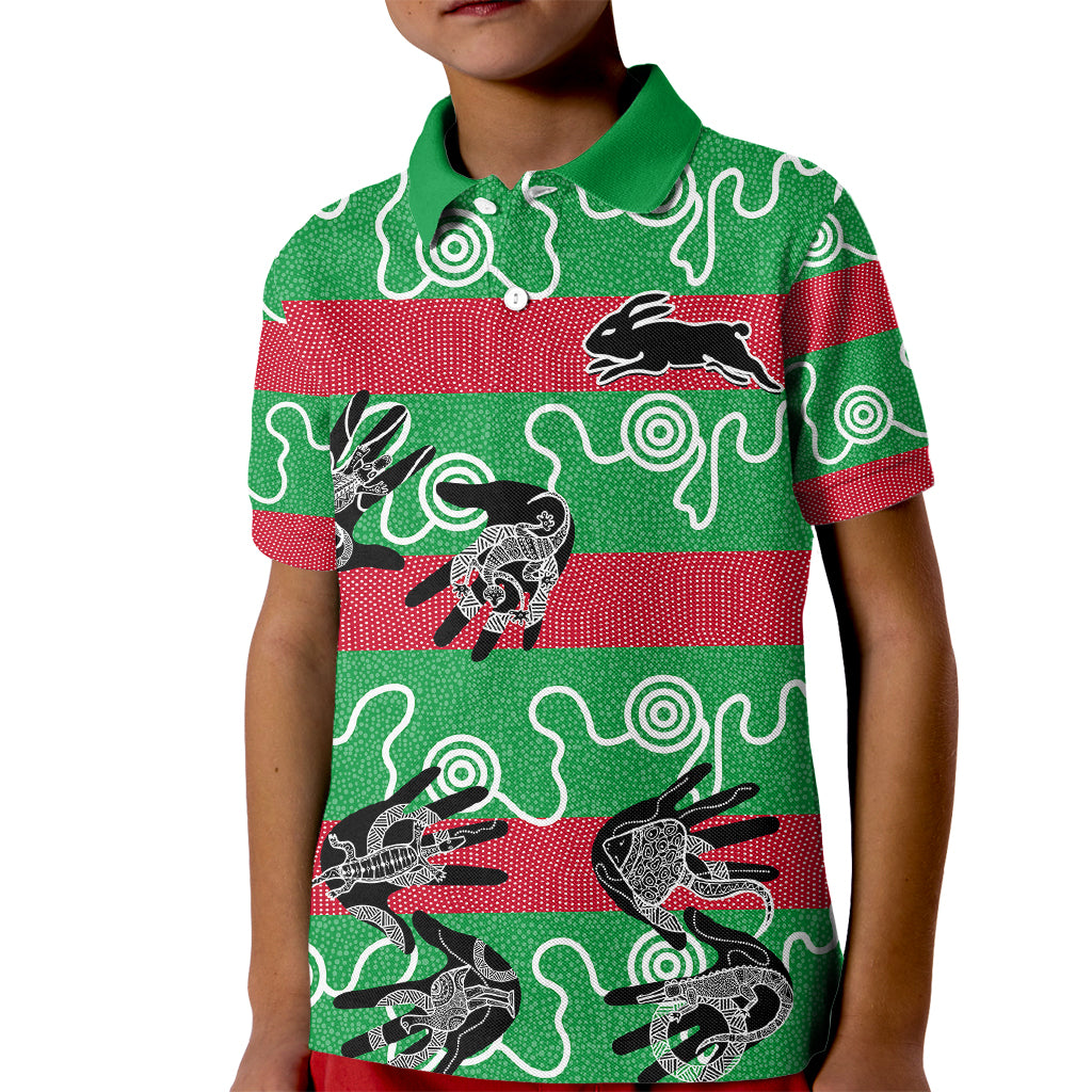 custom-text-and-number-rabbitohs-rugby-premiers-kid-polo-shirt-go-the-bunnies-aboriginal-dots
