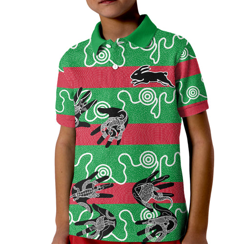 custom-text-and-number-rabbitohs-rugby-premiers-kid-polo-shirt-go-the-bunnies-aboriginal-dots