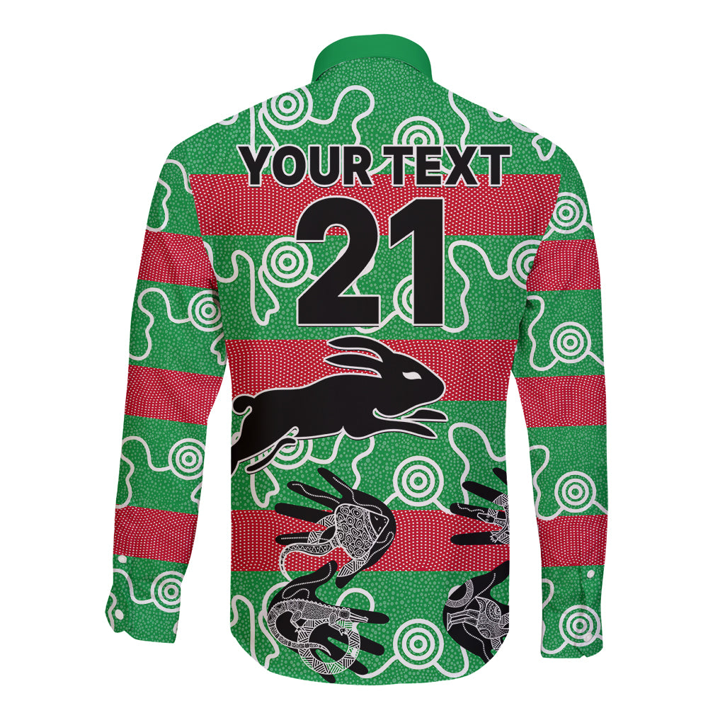 custom-text-and-number-rabbitohs-rugby-premiers-long-sleeve-button-shirt-go-the-bunnies-aboriginal-dots