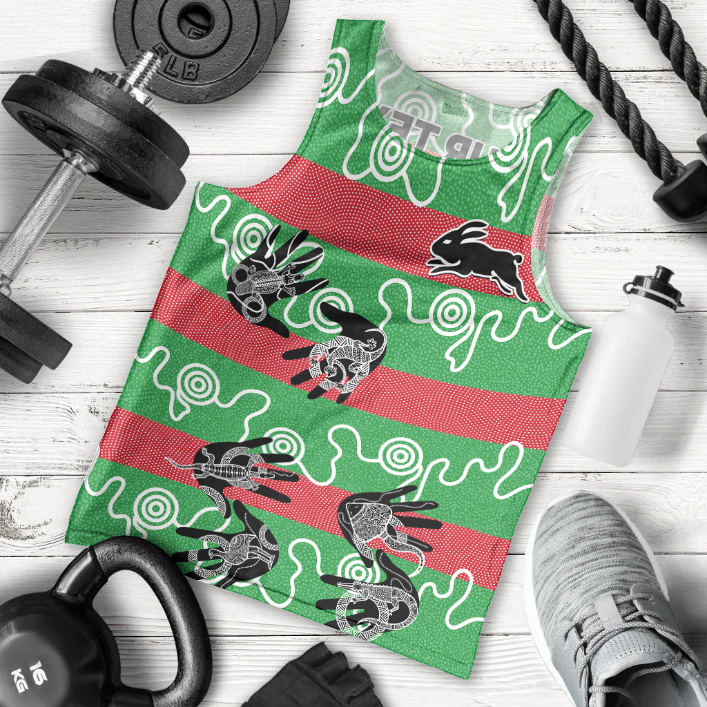 custom-text-and-number-rabbitohs-rugby-premiers-men-tank-top-go-the-bunnies-aboriginal-dots