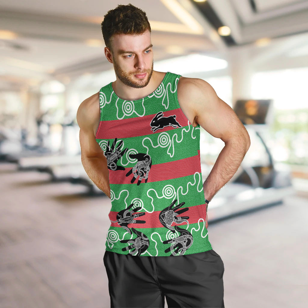 custom-text-and-number-rabbitohs-rugby-premiers-men-tank-top-go-the-bunnies-aboriginal-dots