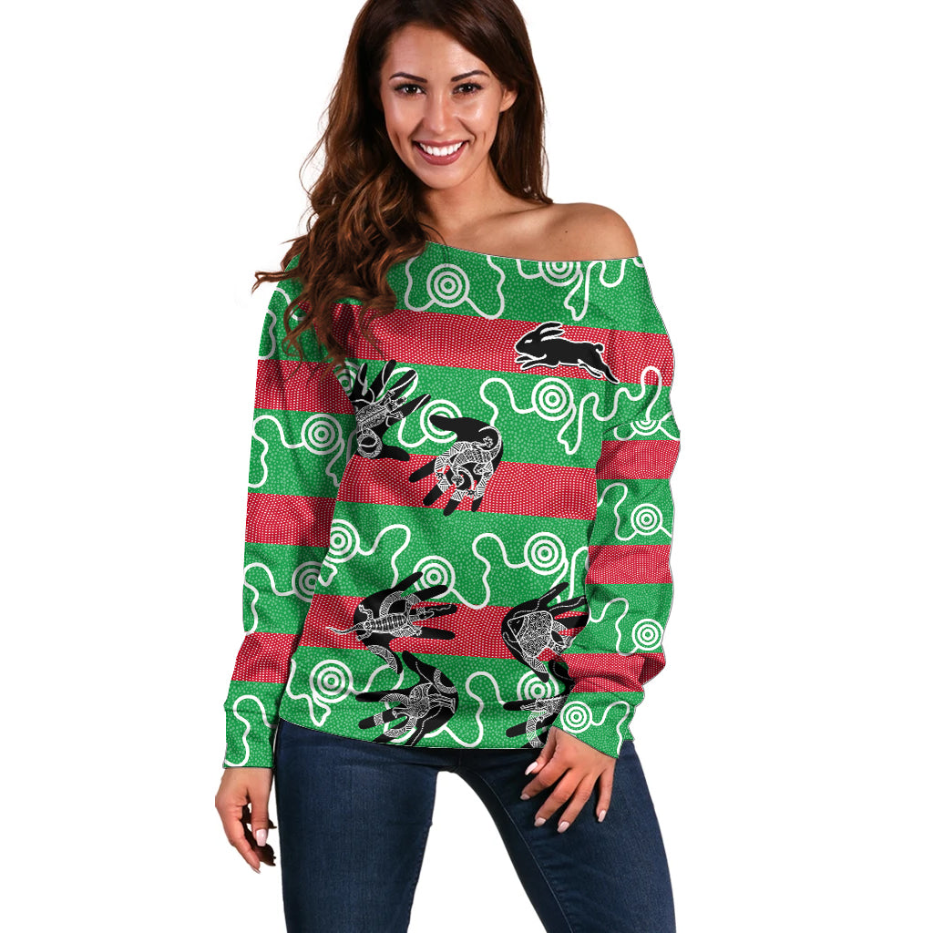 custom-text-and-number-rabbitohs-rugby-premiers-off-shoulder-sweater-go-the-bunnies-aboriginal-dots