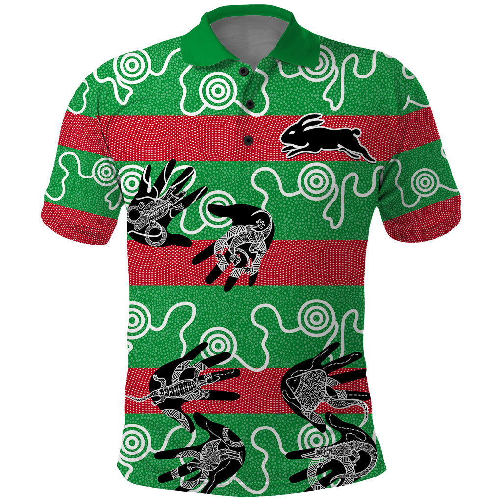 custom-text-and-number-rabbitohs-rugby-premiers-polo-shirt-go-the-bunnies-aboriginal-dots